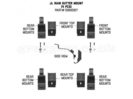 Jeep Wrangler JK / JL / JL 4XE / Jimny Mounting Kit For SRM Rack Gutter Mount Capacity Up To 50kg Go Rhino