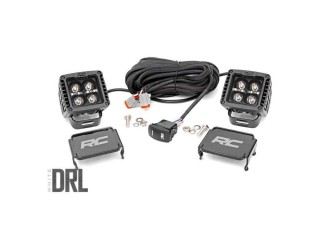 2" Square CREE LED Lights Pair Black Series With Cool White DRL Rough Country